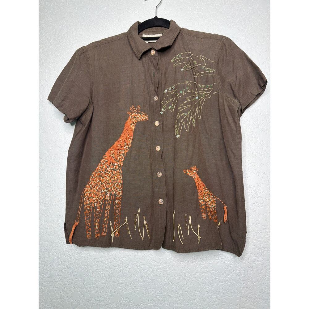 Lemongrass Embroidered Linen Blend Giraffe Top PM